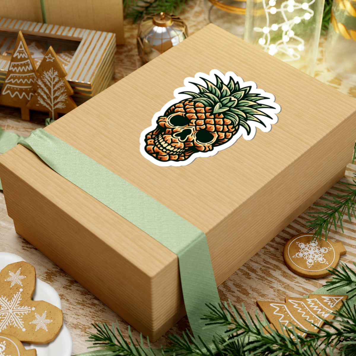 Pineapple Paradise Skull Kiss-Cut Stickers | Fun Decal for Laptops, Water Bottles, Scrapbooking, Party Favors, and Gifts